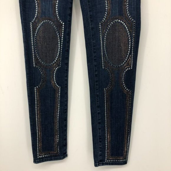 Just Cavalli  Just Luxury   Dark Wash studded skinny jeans chrome bronze beading - Picture 5 of 14
